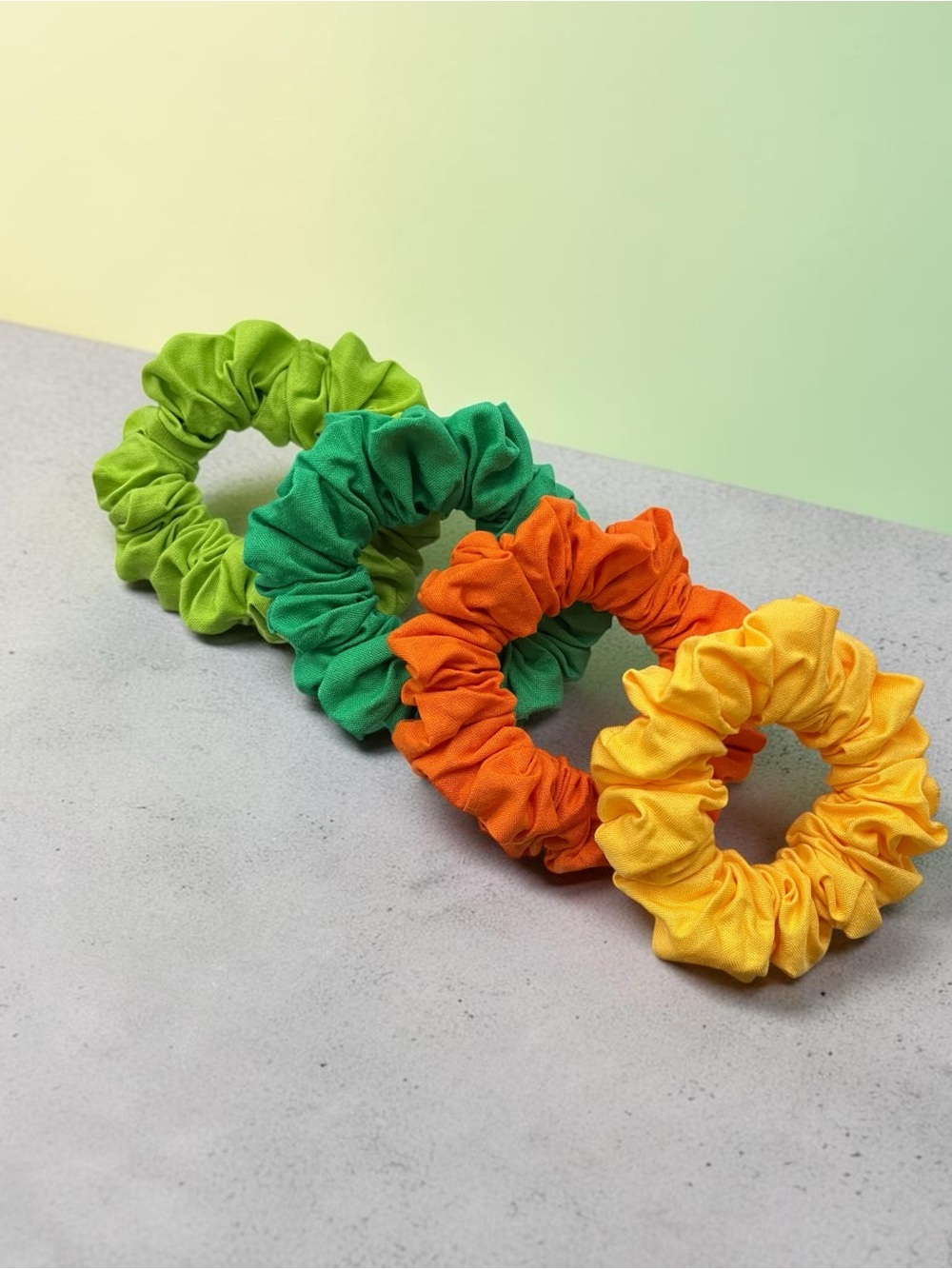 Bright Multi-Color Scrunchie Set – Green, Orange & Yellow